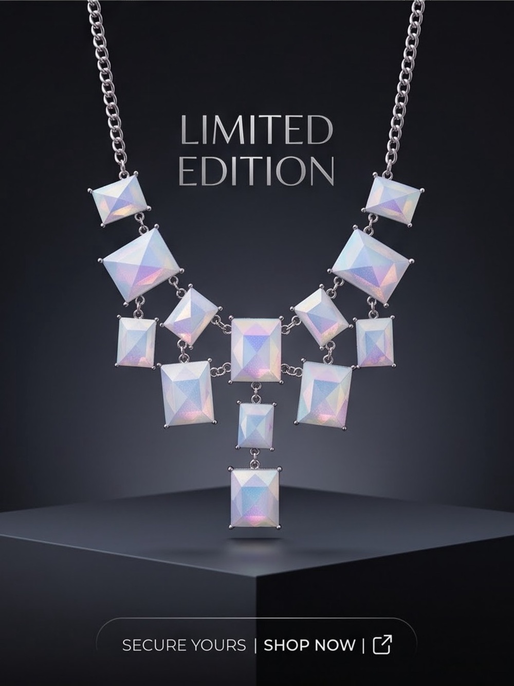 Limited Edition Iridescent Statement Necklace - White / Silver